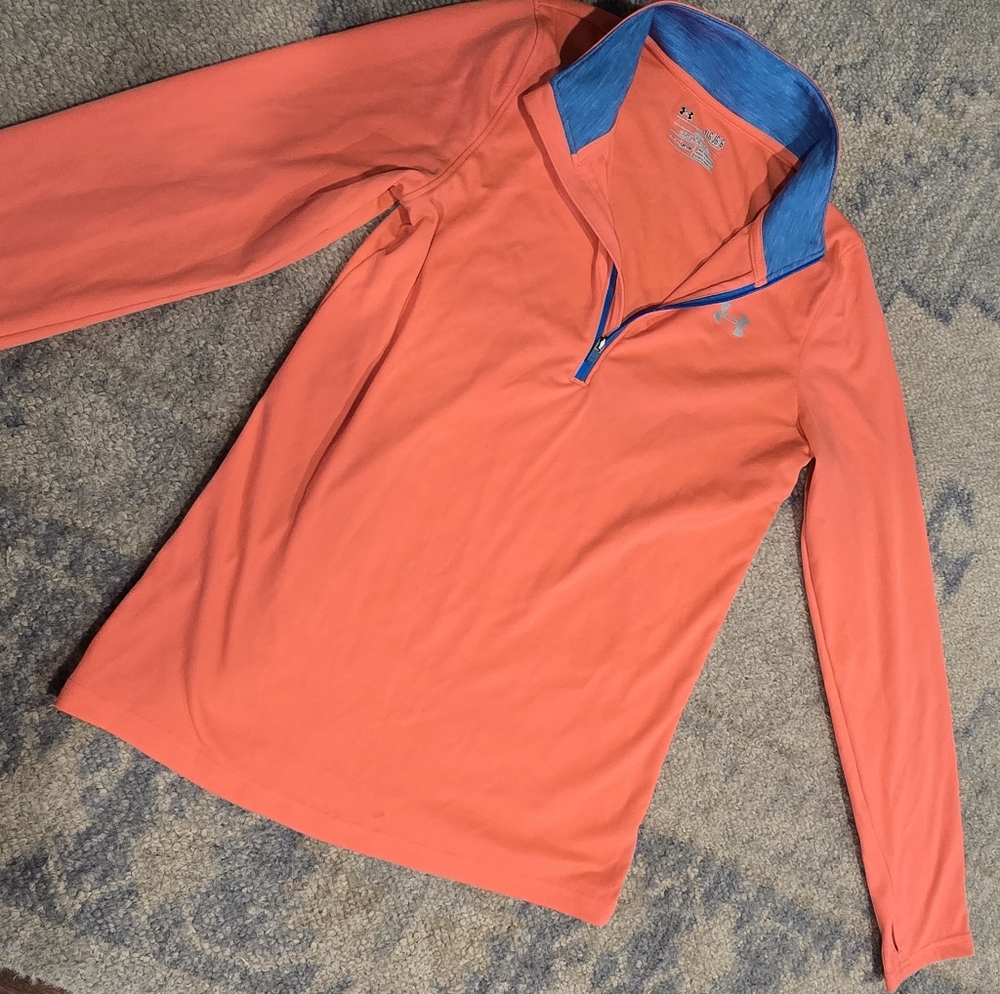 Neon Pink Under-Armour Long Sleeve Quarter-Zip with Blue Collar